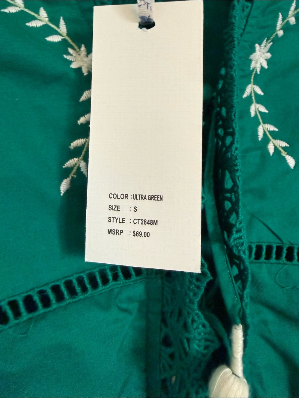Jennifer & Grace Green Embroidered Tie-Front Crop Top| 100% Cotton | Small | NWT - Picture 8 of 12